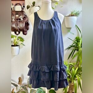 Lost April Navy Blue Silk Blend Ruffle Hem Dress – Size L